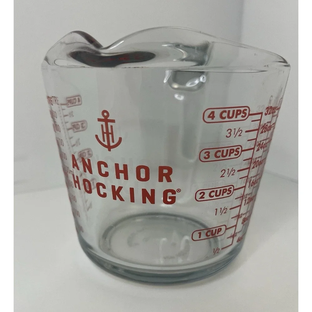 Vintage Anchor Hocking Glass Measuring Cup 4 Cups 32 Oz 1 Liter